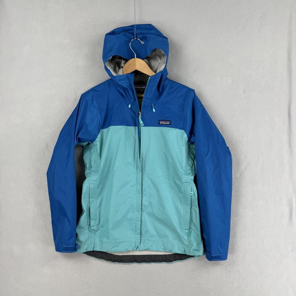 Patagonia Torrentshell Jacket Womens Medium Blue H2No Hooded Raincoat Waterproof